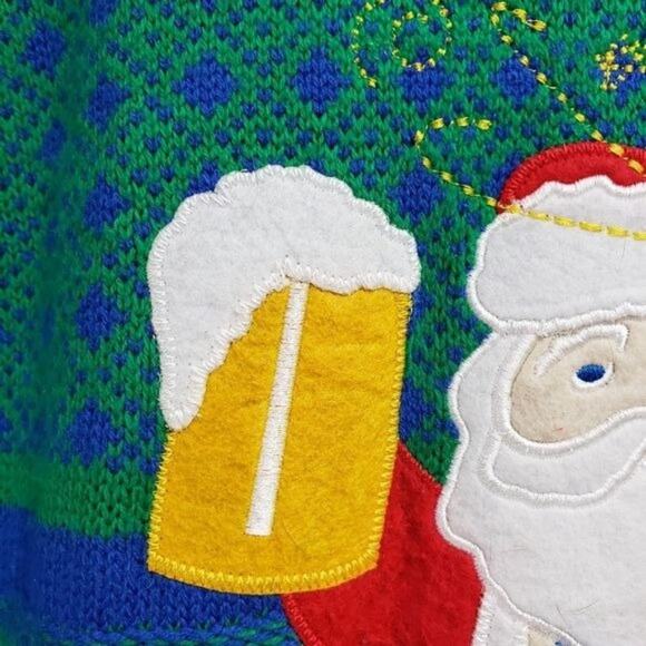 Carbon ugly Christmas sweater with drunk Santa Claus holding a beer men's small - Picture 6 of 11